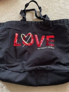 Victoria's Secret Black Tote with Red Sequin LOVE